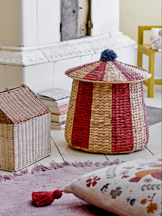 Circus Stripe Storage Basket with Lid Red, Water Hyacinth
