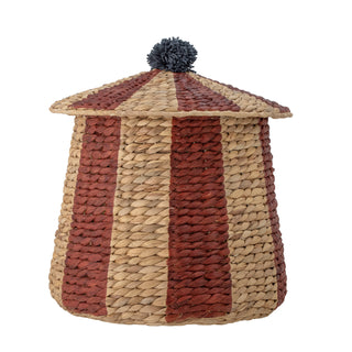 Circus Stripe Storage Basket with Lid Red, Water Hyacinth