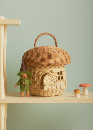 Rattan Mushroom Basket – Natural Rattan Carry Basket with Door